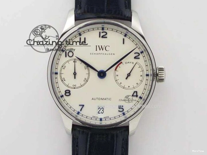 MIROTIME 0715 UrbanStyle Portuguese IW371446 ZF 1:1 Best Edition SS White Dial Blue Markers On Blue Leather Strap  A79350 V 7270